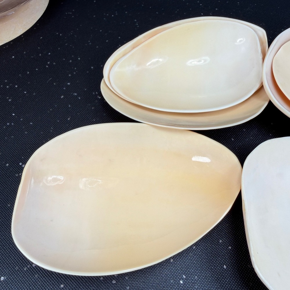 Vintage Hand Carved Conch Shell Bowl Set 9 Dishes Servers Coastal w Utensils - Picture 12 of 16
